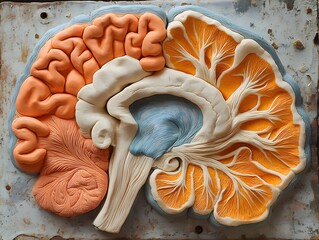 Poster - Detailed Cross Section of the Human Brain Anatomy Showing the Cortex Cerebellum and Other Key Structures on a Textured Grunge Background