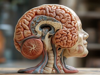 Poster - Detailed Anatomical Model of the Human Brain Structure and Function Showcasing the Complexity and Intricacies of the Central Nervous System for Educational and Research Purposes