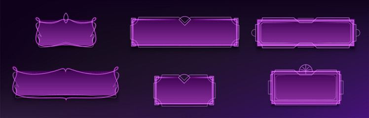 Poster - purple classic frames set isolated on black background. vector realistic illustration of blank recta