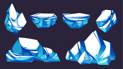 Poster - ice rocks set isolated on black background. vector cartoon illustration of nordic landscape design e