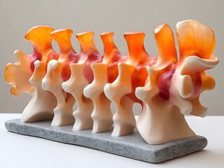 Poster - Captivating display of vibrant abstract sculptures featuring a striking color palette of orange and pink hues showcasing experimental geometric forms asymmetric designs and a modern