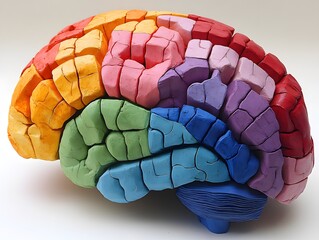 Poster - Colorful 3D of Human Brain Anatomy Showing Different Lobes and Hemispheres  Medical and Scientific Model of Cerebrum Cerebellum Cortex and Neural Structure for Education