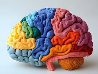 Poster - Colorful and textured 3D model of the human brain representing the complexity and diversity of cognitive functions creativity intelligence and the inner workings of the mind