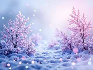 Wall Mural - enchanting winter landscape with soft glowing lights and delicate frosted plants, digital art of fan