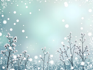 Wall Mural - delicate snowflakes dancing among frosted blooms in a tranquil winter landscape, digital art of natu