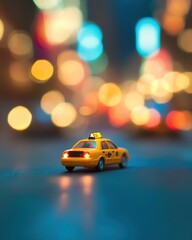 Night City Taxi Miniature: A Yellow Cab Under Sparkling City Lights