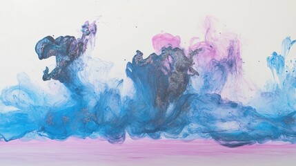 Poster - Abstract Blue Pink Glitter Paint Swirls Artwork