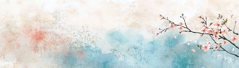 Poster - Delicate Blossom Branch against Soft Textured Background in Pastel Hues
