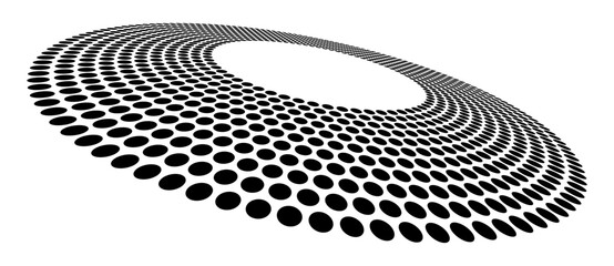 Leinwandbilder - Abstract halftone dotted circles advertising background. Optical illusion effect. Black creative halftone circle polka dots vector in perspective view.