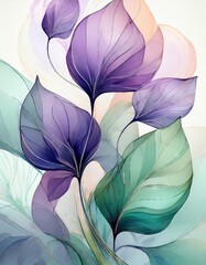 Wall Mural - Abstract floral background with blue, purple and green leaves. Vector illustration.