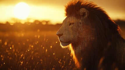 Lion in Digital Sunset