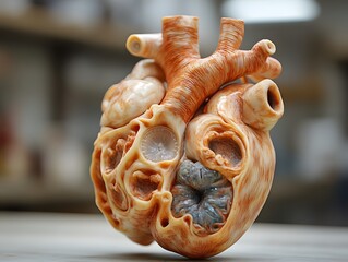 Poster - Detailed and 3D Render of a Textured Human Heart Anatomical Model with Visible Blood Vessels and Muscle Structures  This Digital Can Be Used for Medical Scientific or Educational Purposes
