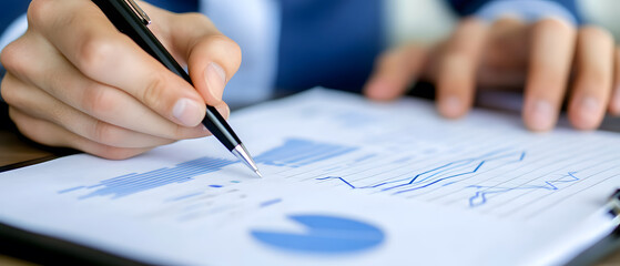Poster - Analyzing business growth metrics office setting data report professional environment close-up viewpoint insights on trends