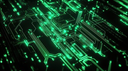Poster - Glowing Green Circuit Board Abstract Technology Design