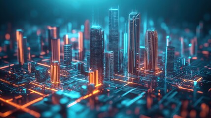 Poster - Futuristic Cityscape Illuminated With Neon Lights