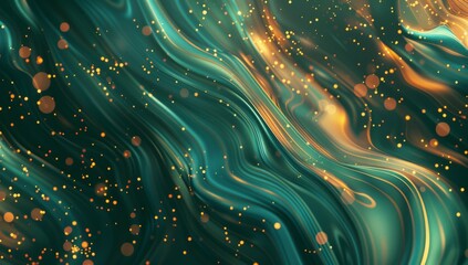 Fototapete - Abstract background with glowing waves of light in teal and gold colors.