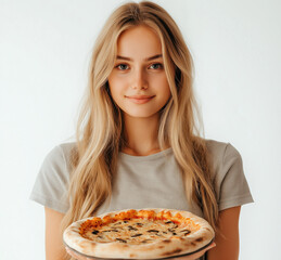 Canvas Print - Woman With Pizza Isolated