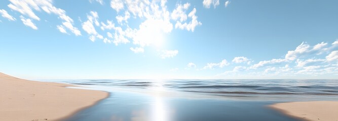 Wall Mural - 30. a calm beach with an expansive view of the ocean and sky, creating space in the center for text