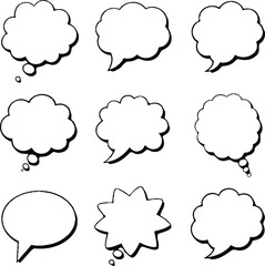 Poster - Blank empty speech and thought bubbles line art bundle vector illustration set