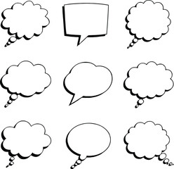 Poster - Blank empty speech and thought bubbles line art bundle vector illustration set