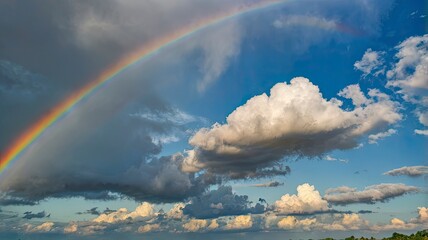 beautiful rainbow and blue sky with cloud in summer day.