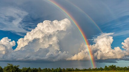 Sticker - Beautiful rainbow and Blue sky with cloud in summer day.