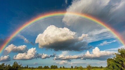 Sticker - Beautiful rainbow and Blue sky with cloud in summer day.