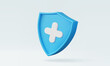 © N ON NE ON - Medical blue shield protection with plus on pastel background insurance report information service healthcare medicine hospital support doctor emergency 3d vector illustration