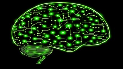 Aufkleber - Glowing Digital Brain Circuitry, Technology And Artificial Intelligence Concept, On Black Background