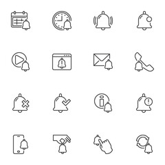 Fototapete - Bell notification line icons set