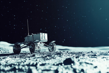 Wall Mural - lunar rover on moon surface under bright sunlight. concept of space exploration and lunar missions