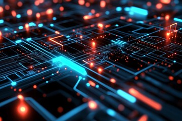 Poster - A sci-fi inspired digital landscape with glowing circuits and holographic grids