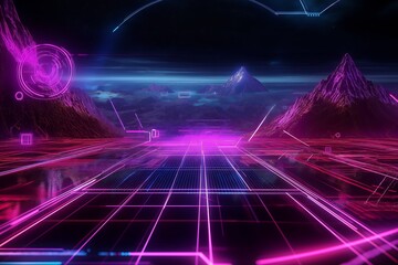 Poster - A sci-fi inspired digital landscape with glowing circuits and holographic grids. --ar 3:2 --personalize v73lhwr --v 6.1 Job ID: 0d3fa25c-00ff-454f-a8ea-7b28bef3952d