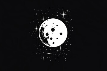 Aufkleber - A minimalist rendition of the moon with craters, surrounded by tiny, twinkling stars on a black canvas. --ar 3:2 --personalize v73lhwr --v 6.1 Job ID: 42b66658-1562-49d5-8b46-5eaefc27cb66