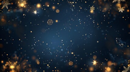 Poster - Dark blue Christmas festive background with snowflakes and golden glitter, vector illustration design for banner, poster, or web template, New Year concept.