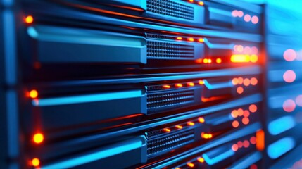 Poster - Close-Up of Open Server Rack with Illuminated Frames