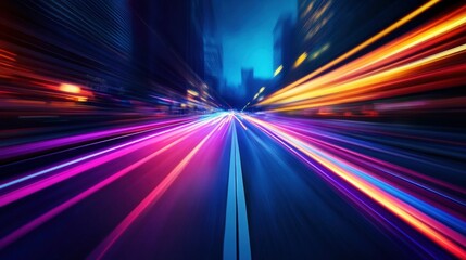 Poster - Futuristic High-Speed Road with Neon Light Streaks