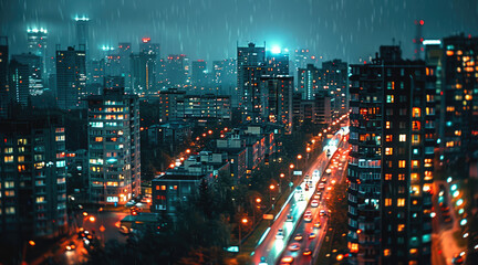 Poster - City landscape, night time. taken from an elevated position.