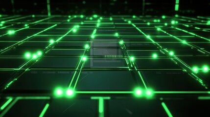 Poster - Green glowing grid network digital abstract background