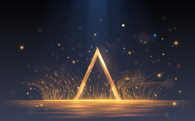 Fototapete - Golden triangle shape with lines and light effect