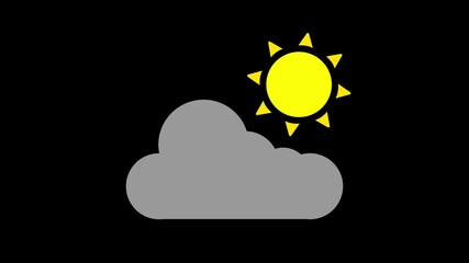 weather animation of sun on dark background, clouds will rain, cloudy and dark