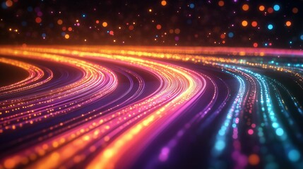 Poster - abstract tech background. colorful light lines move in curves. high speed data flow. modern communic
