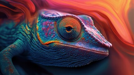 Poster - Vibrant Chameleon Portrait Against Abstract Background