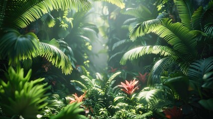Aufkleber - Jungle leaves, ferns, humid, Tropical ferns growing in a rainforest.