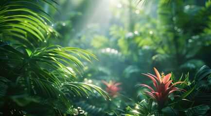 Aufkleber - Jungle leaves, ferns, humid, Tropical ferns growing in a rainforest.