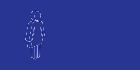 Poster - The outline of a large woman symbol made of white lines on the left. 3D view of the object in perspective. Vector illustration on indigo background