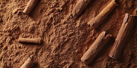 Aufkleber - Cinnamon texture is beautifully showcased in these stock photos, featuring a rich cinnamon background with coarse cuts and pieces. Perfect for depicting the aroma and essence of spices and tea