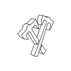 Poster - The outline of a large crossed axes symbol is made with black lines. 3D view of the object in perspective. Vector illustration on white background