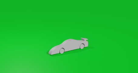 Poster - Isolated realistic white sport car symbol front view with shadow. 3d illustration on green chroma key background