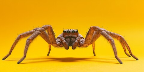A captivating image featuring the Scorpion Tailed Spider, showcasing its unique form and striking appearance against a vibrant yellow background, perfect for illustrating the Scorpion Tailed Spider s